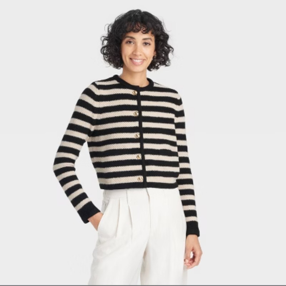 H&M Black and Cream Striped Cardigan